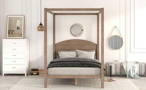 Full Size Canopy Platform Bed with Headboard and Support Leg