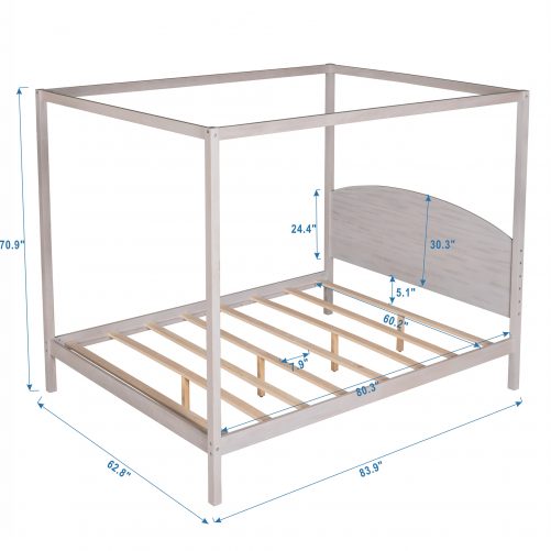 Queen Size Canopy Platform Bed With Headboard And Support Legs