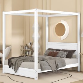 Full Size Canopy Platform Bed with Headboard and Support Legs