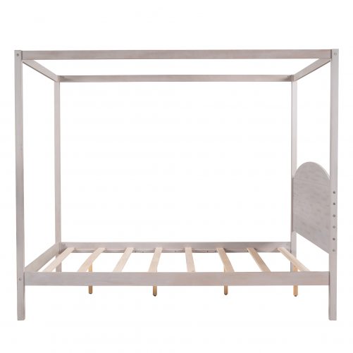 Queen Size Canopy Platform Bed With Headboard And Support Legs