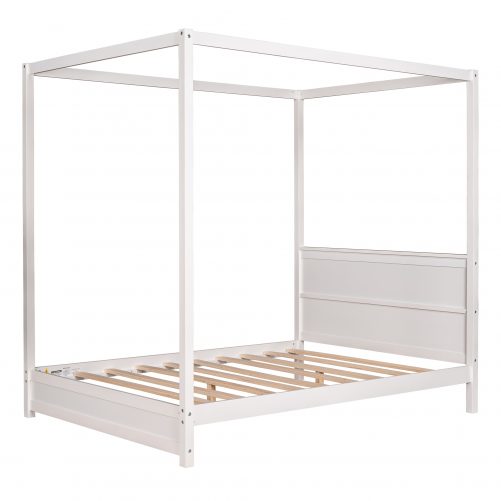 Full Size Canopy Platform Bed with Headboard and Support Legs