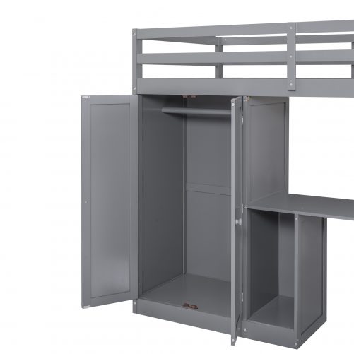 Twin Size Loft Bed With Wardrobe, Staircase, Desk And Storage Drawers And Cabinet In 1
