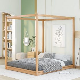 Queen Size Canopy Low Bed with Support Legs