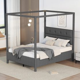 Queen Upholstery Canopy Platform Bed With Headboard