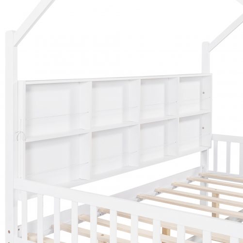 Wooden Full Size House Bed with Trundle