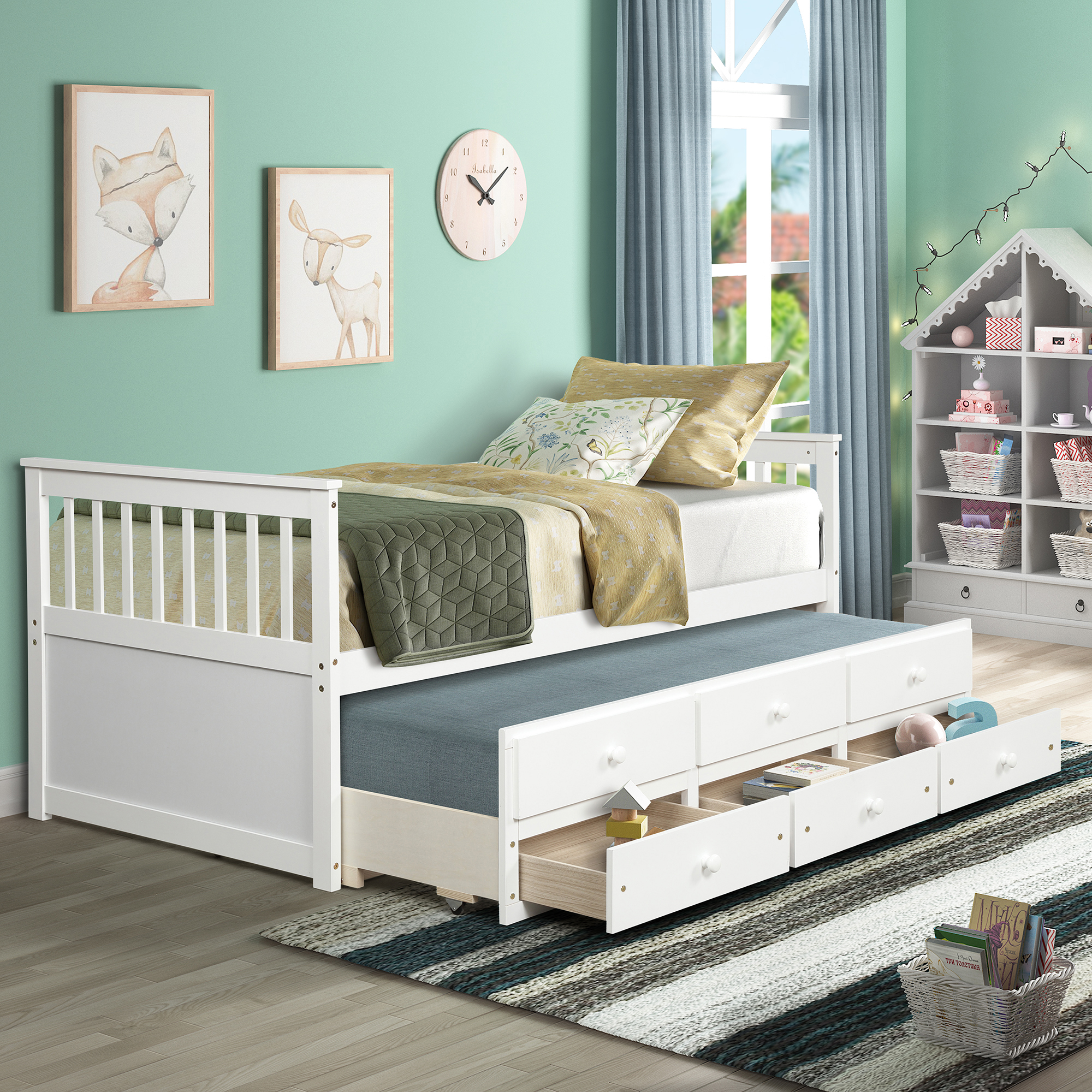 Captain's Bed Twin Daybed With Trundle Bed And Storage Drawers