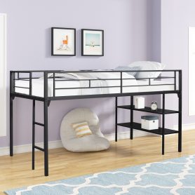 Twin Low Loft Bed With Storage Shelves