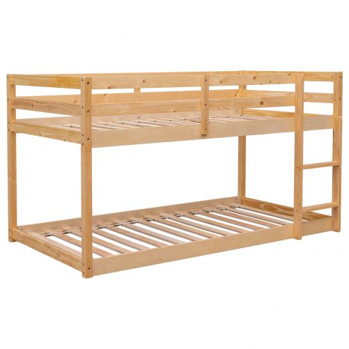 Natural Wood Twin Over Twin Floor Bunk Bed