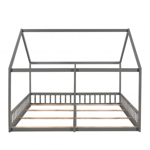 House Shape Twin Size Low Platform Beds, Two Shared Beds