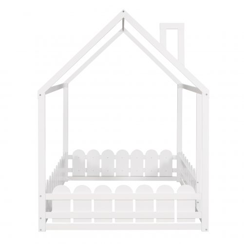 Full Size Wooden House Bed Frame With Fence
