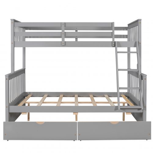 Twin Over Full Bunk Bed with Ladders and Two Storage Drawers