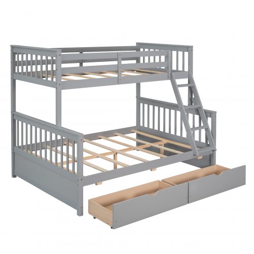 Twin Over Full Bunk Bed with Ladders and Two Storage Drawers