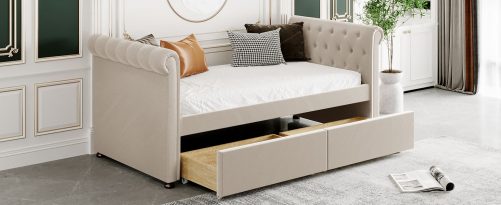 Upholstered Twin Size Daybed With Drawers