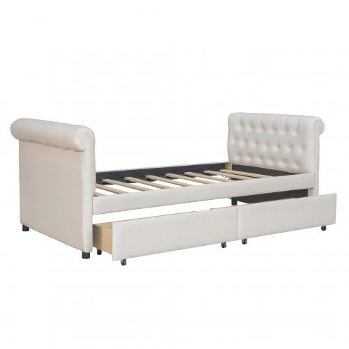 Upholstered Twin Size Daybed With Drawers