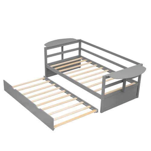 Twin Size Daybed with Trundle and Foldable Shelves on Both Sides