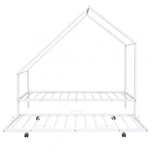 Metal Twin House Bed With Trundle