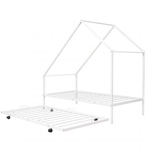 Metal Twin House Bed With Trundle