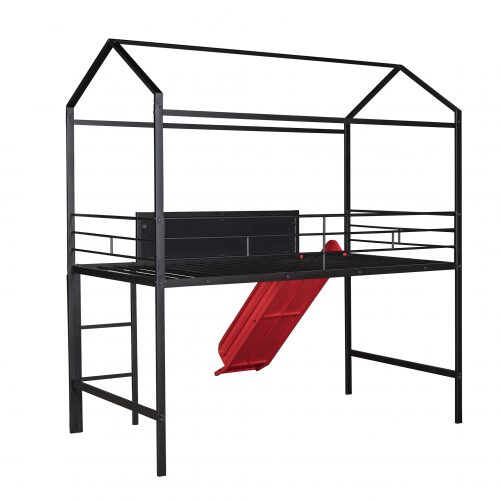 Twin Size Metal House Bed With Slide and Writing Board
