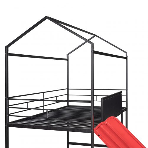 Twin Size Metal House Bed With Slide and Writing Board