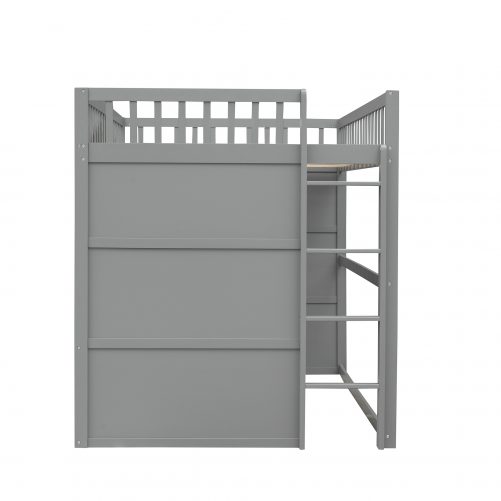 Full Size House Loft Bed With Ladder and Guardrail