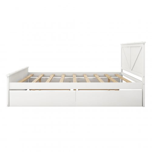 King Size Wooden Platform Bed With Four Storage Drawers And Support Legs
