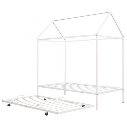 Metal Twin Size House Bed With Trundle