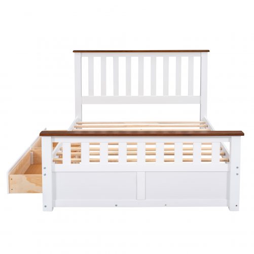 Wooden Full Size Platform Bed with Two Drawers and Slat Support