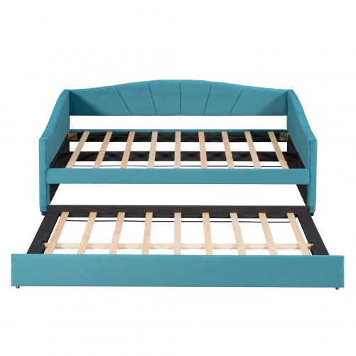 Twin Size Upholstered Daybed With Trundle Bed And Wood Slat