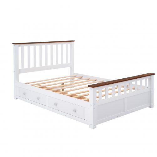Wooden Full Size Platform Bed with Two Drawers and Slat Support