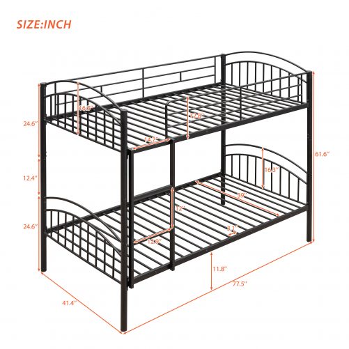 Twin Over Twin Metal Bunk Bed, Divided Into Two Beds