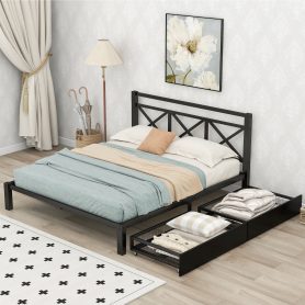 Full Size Metal Platform Bed With 2 Drawers