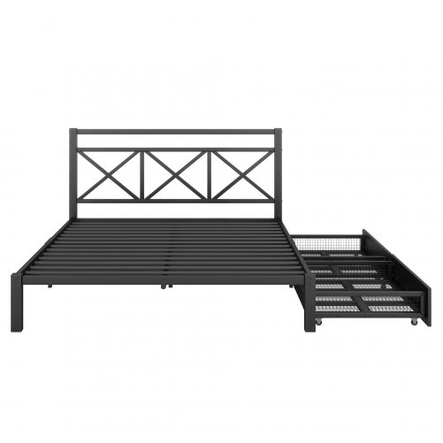 Queen Size Metal Platform Bed With 2 Drawers