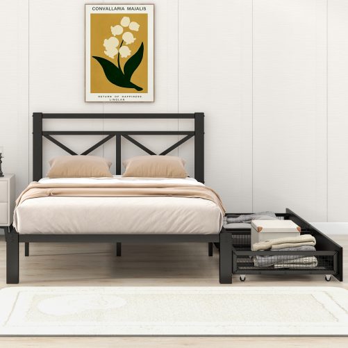 Twin Size Metal Platform Bed With 2 Drawers