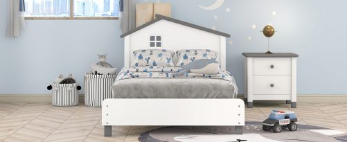 Twin Size Platform Bed with House-shaped Headboard