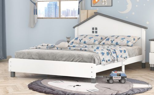 Full Size Platform Bed with House-shaped Headboard