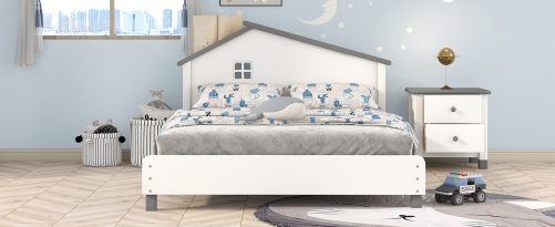 Full Size Platform Bed with House-shaped Headboard
