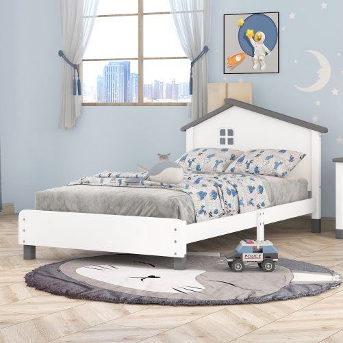 Twin Size Platform Bed with House-shaped Headboard