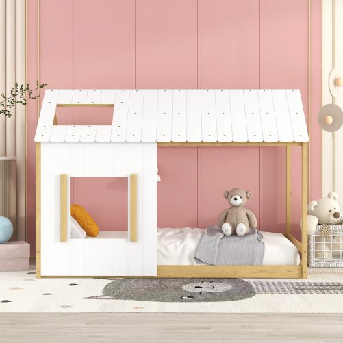 Twin Size House Bed With Roof And Window