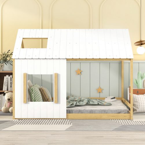 Full Size House Bed with Roof and Window