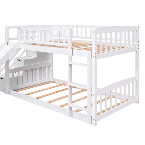 Stairway Twin Over Twin Bunk Bed With Two Drawers And Slide
