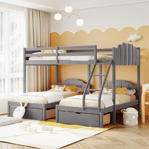 Velvet Full Over Twin & Twin Bunk Bed With Drawers And Guardrails