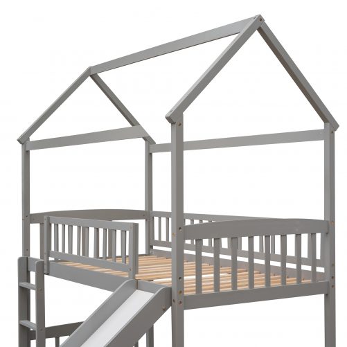Twin Size House Loft Bed With Slide