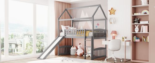 Twin Size House Loft Bed With Slide