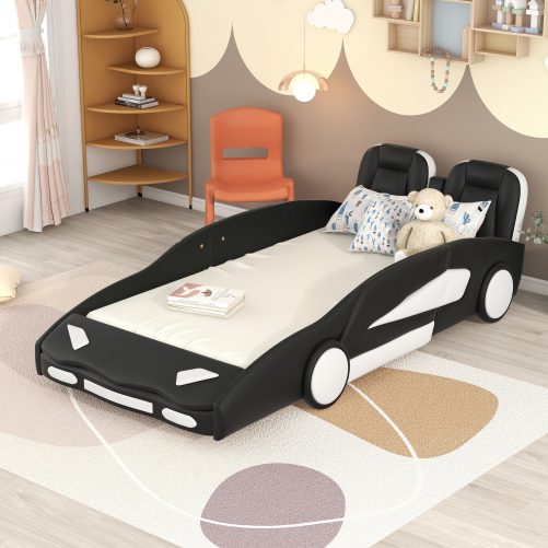 Race Car-Shaped Twin Size Platform Bed With Wheels