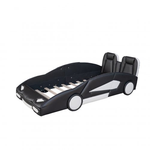 Race Car-Shaped Twin Size Platform Bed With Wheels