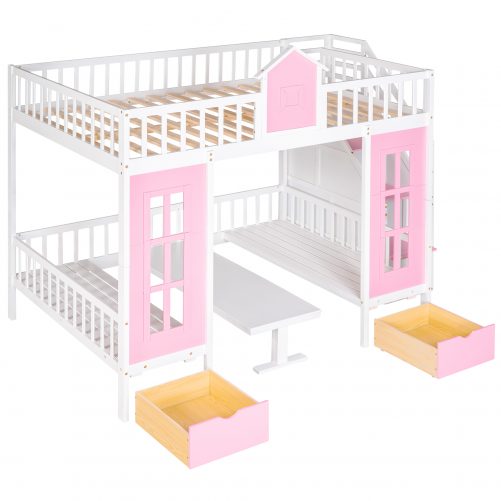 Full over Full Bunk Bed With Changeable Table, Separable Bunk Bed Turn Into Upper Bed And Down Desk