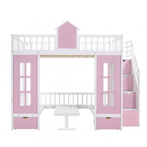 Full over Full Bunk Bed With Changeable Table, Separable Bunk Bed Turn Into Upper Bed And Down Desk