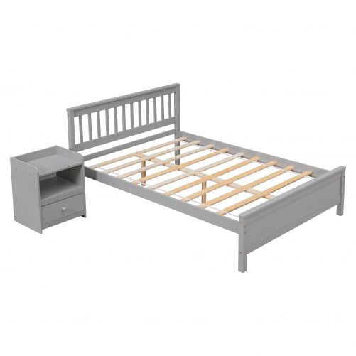 Full Size Platform Bed With Headboard, Footboard and A Nightstand