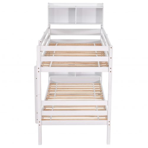 Twin Over Twin Bunk Bed With Bookcase Headboard, Safety Rail And Ladder