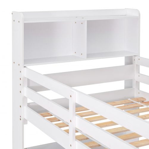 Twin Over Twin Bunk Bed With Bookcase Headboard, Safety Rail And Ladder
